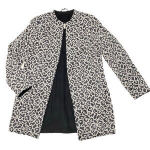 Betsy Johnson Black Snow Leopard Print Reversible Coat Wool Blend Women's Large